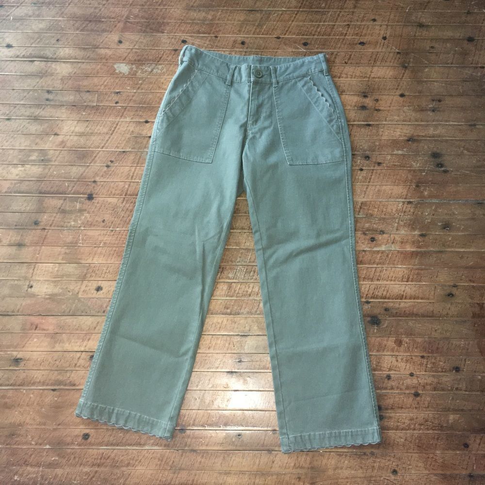 Sundance green khaki cropped, wide leg Rick rack trimmed pants
